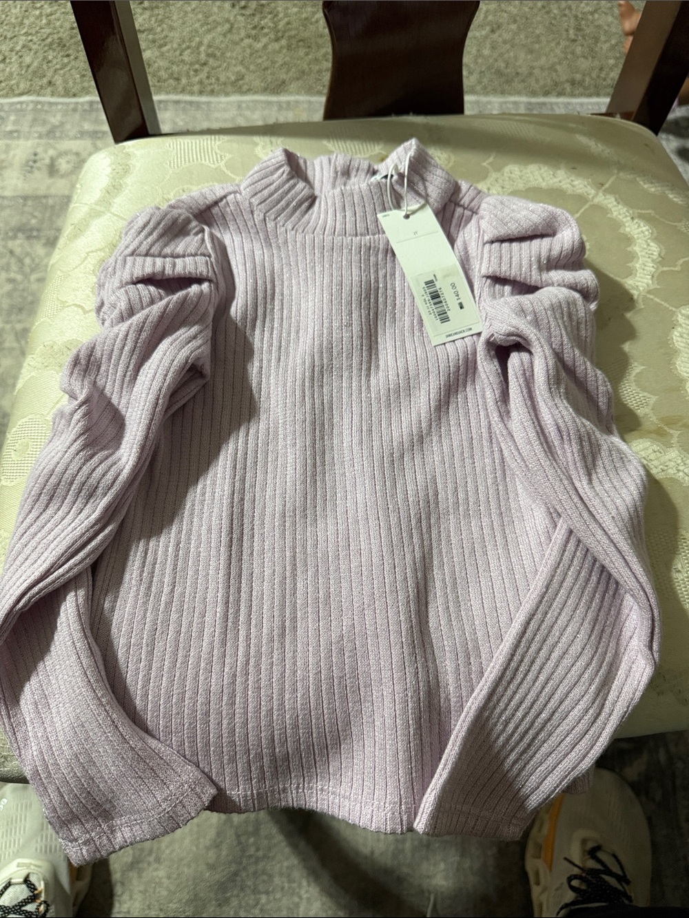 Janie and Jack Lilac Ribbed Puff-Sleeve Long-Sleeve Tee
